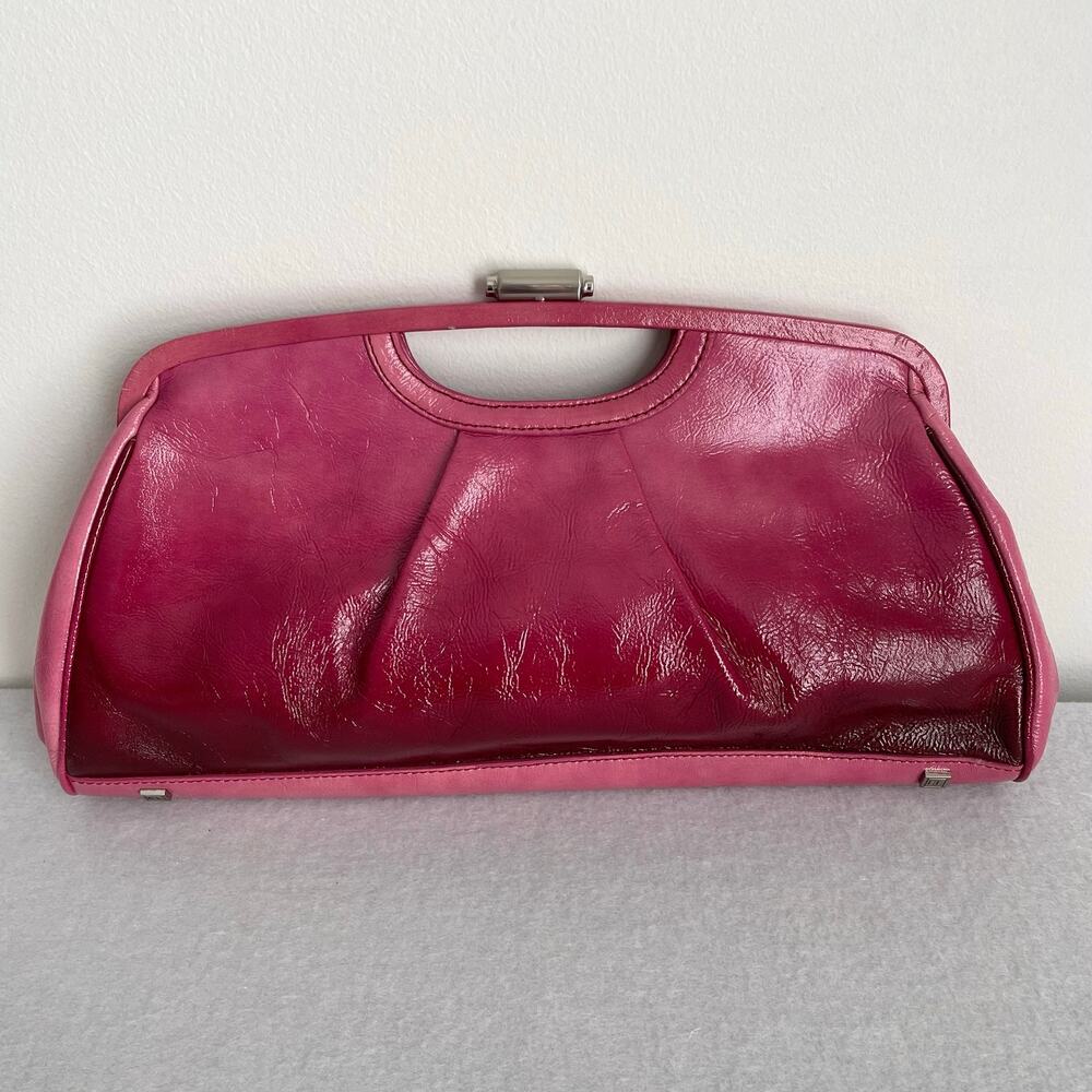 Elliott Lucca Leather Clutch Bag Pink Cut-Out Handle Womens Purse Ombre